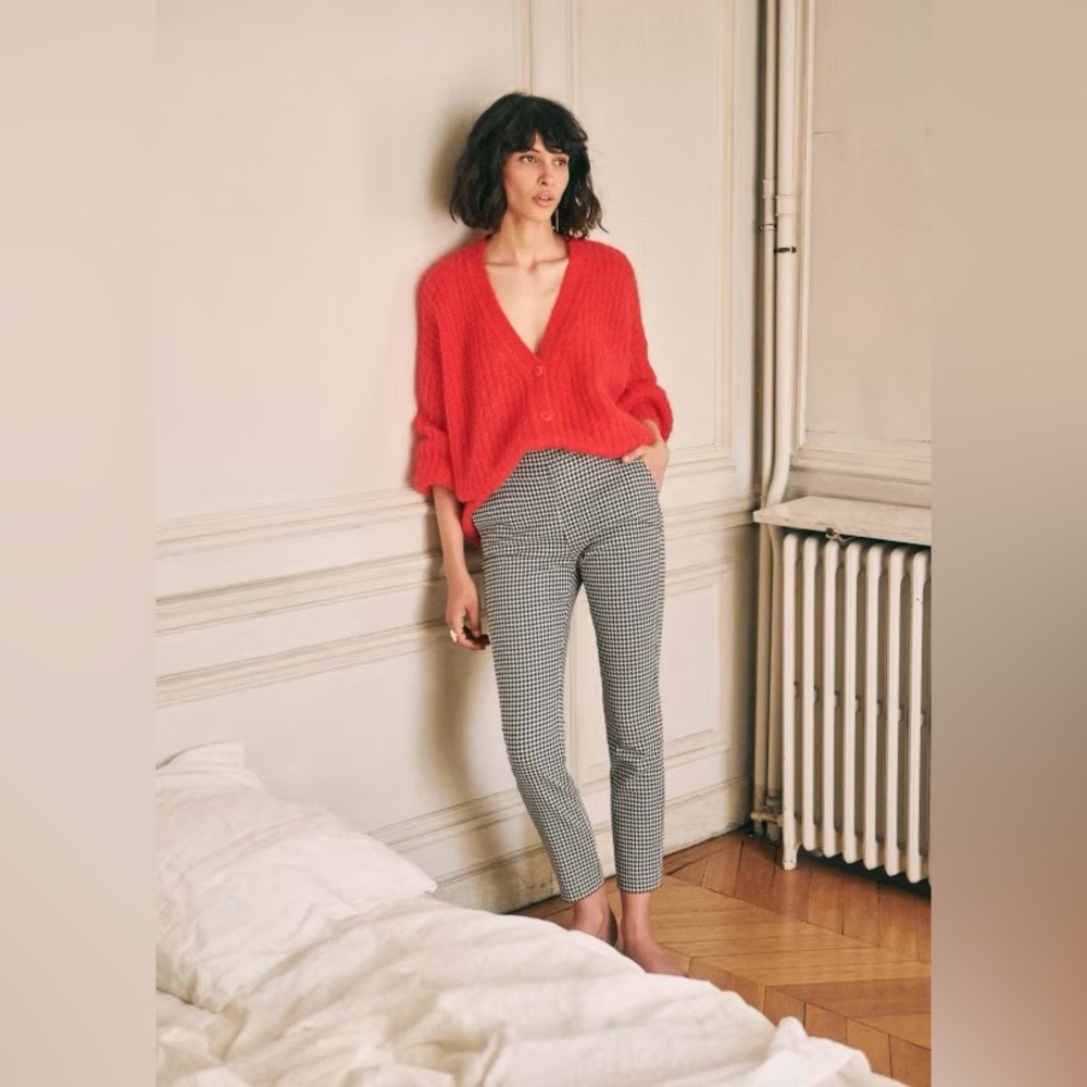 Sezane Black & White Houndstooth Cropped Pants